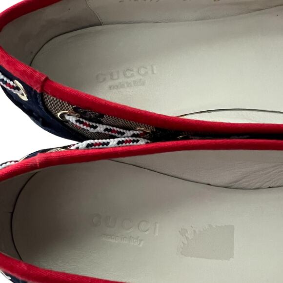 GUCCI GG Signature Logo Monogram Ballerina Flats EU 37 US 7 Navy Red Rope Accent - Picture 5 of 13